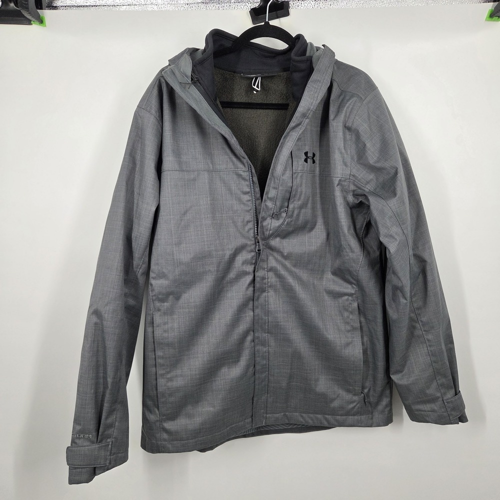 Under Armour Jacket Mens L Storm 2 Cold Gear Infared Gray Hooded Shell Fleece